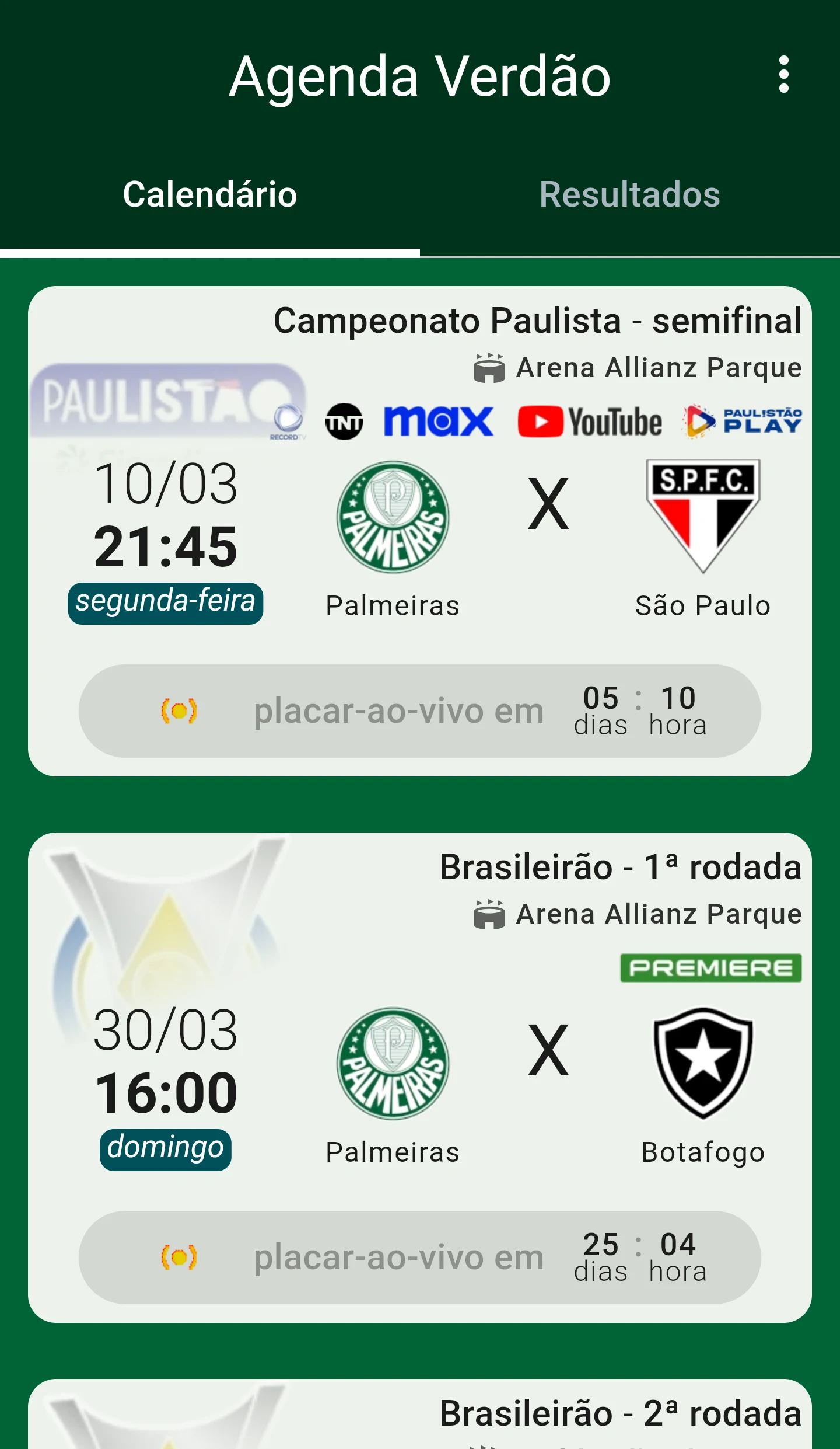 Agenda do Verdão screenshot